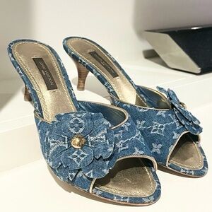 Authentic Vintage Louis Vuitton Denim Floral Kitten Heels